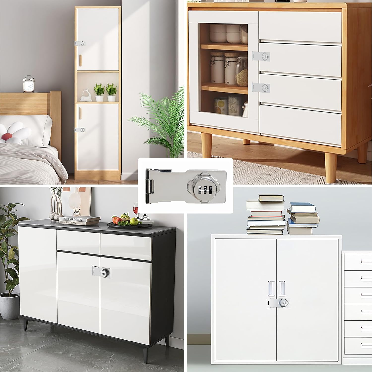 Household Cabinet Password Locks Cabinet Door Keyless Combination Lock 3 Digit Password Rotary Privacy Hasp Latch Lock for Barn Door, Mailbox, Office File Cabinet (Silver 2 Pack)