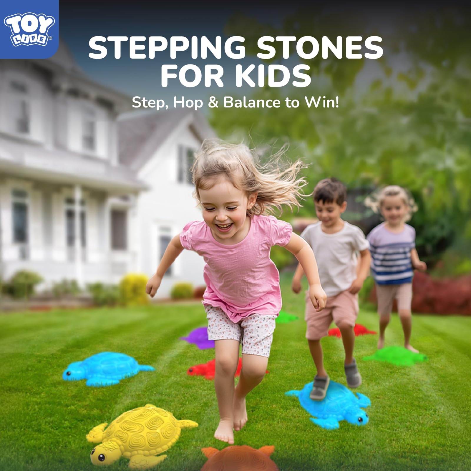 TOY Life 10 Pcs Turtle Balance Stepping Stone for Kids, Indoor Outside Toys for Kids Ages 4-8, Toddler Outdoor Toys, Stepping Stones Game, with Cards and Spinner - Image 2