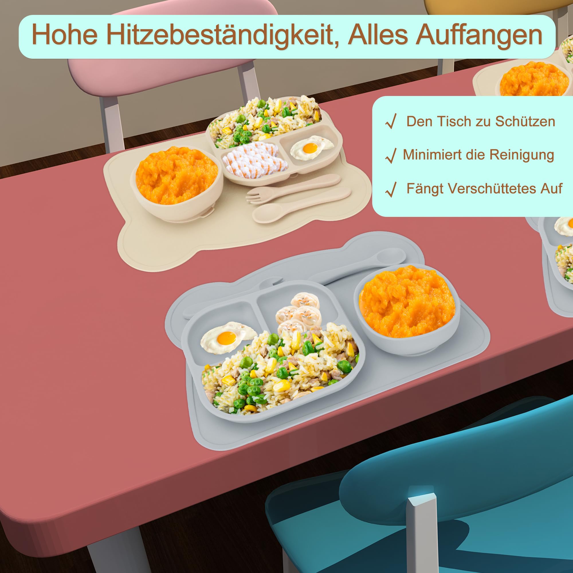 MOJINL Children's Place Mat Bear, Baby Silicone Place Mats, Washable, Non-Slip Children's Place Mat - Image 3