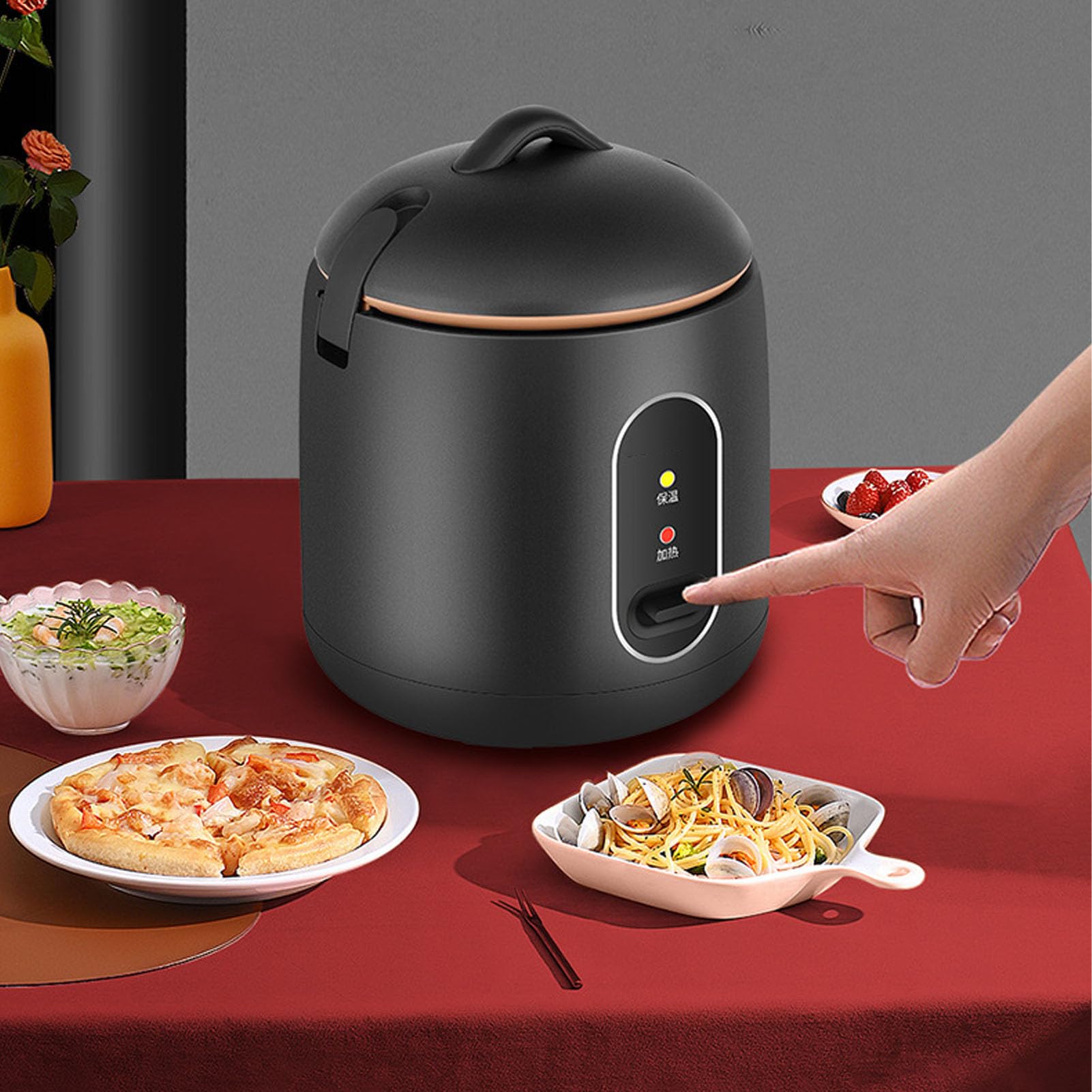 Mini olla de arroz Negro Small Automático de 1.2L Cocinera de arroz térmica con forro de olla humeante para dormitorio pequeño cocina para uso del hogar
