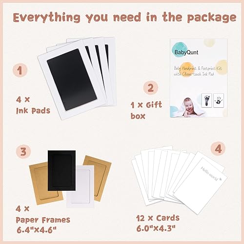 Miniatura 5 de Kit de manos y huellas de bebé sin tinta, kit de almohadilla de tinta de tacto limpio, sello de pie de mano para bebé, paquete de 4 almohadillas de