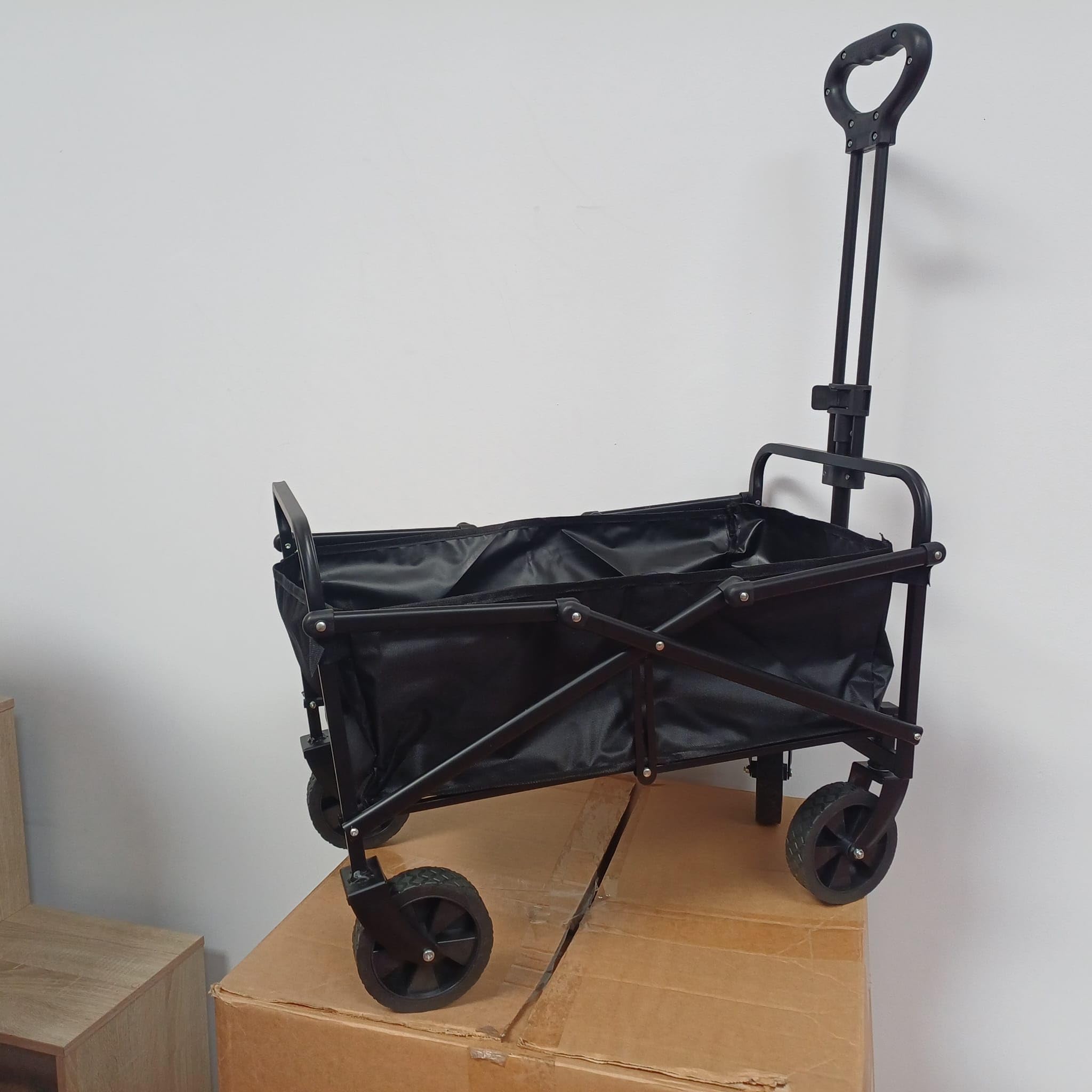 Carro de Mano Plegable con Ruedas | Carrito Multiusos Ideal Playa, Compra, Jardín o Camping | Carga hasta 60kg | Asa Ajustable | Auxiliar | Transporte Todoterreno de Herramientas o Juguetes