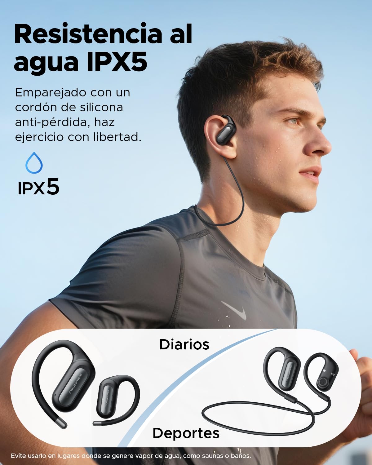 truefree DS1 Auriculares Inalámbricos, Audífonos Abiertos Bluetooth 6.0, Sonido Espacial, 4 Micrófonos para Llamadas, 40H de Reproducción, Carga Rápida, Conexión Multipunto, Resistencia al Agua IPX5
