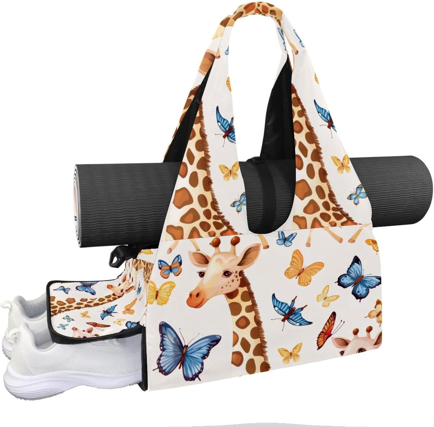 Gym Bag for Women, Ladybug Daisies Yoga Mat Bag with Shoe Compartment, Sport Yoga Gym Bag with Yoga Strap, Carryall Yoga Tote Bag