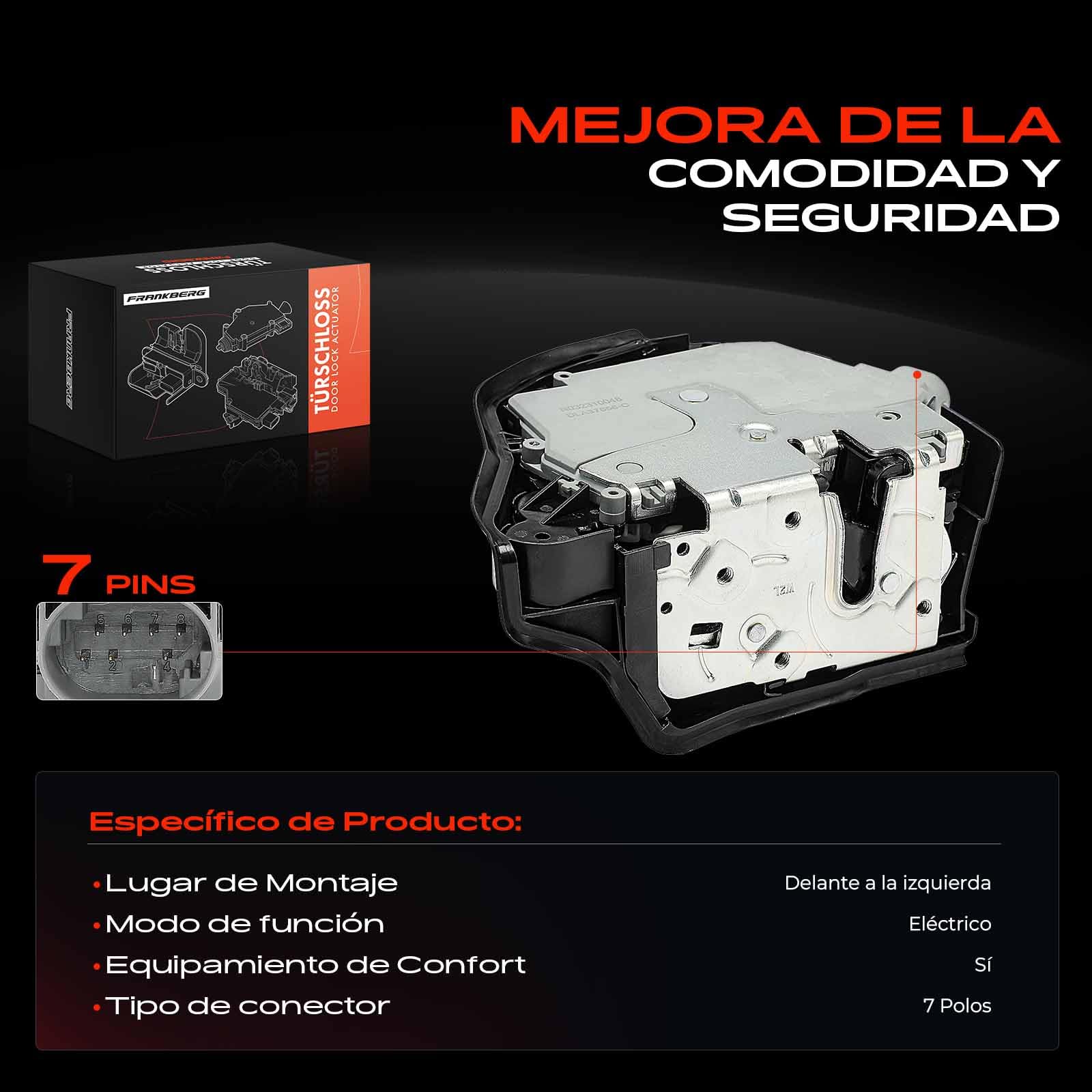 Frankberg Cerradura de puerta, motor de ajuste delantero izquierdo, 7 pines, compatible con X5 E53 3.0d 3.0i 4.4i 4.6is 4.8is SUV 2000-2006 Replace# 51218402537