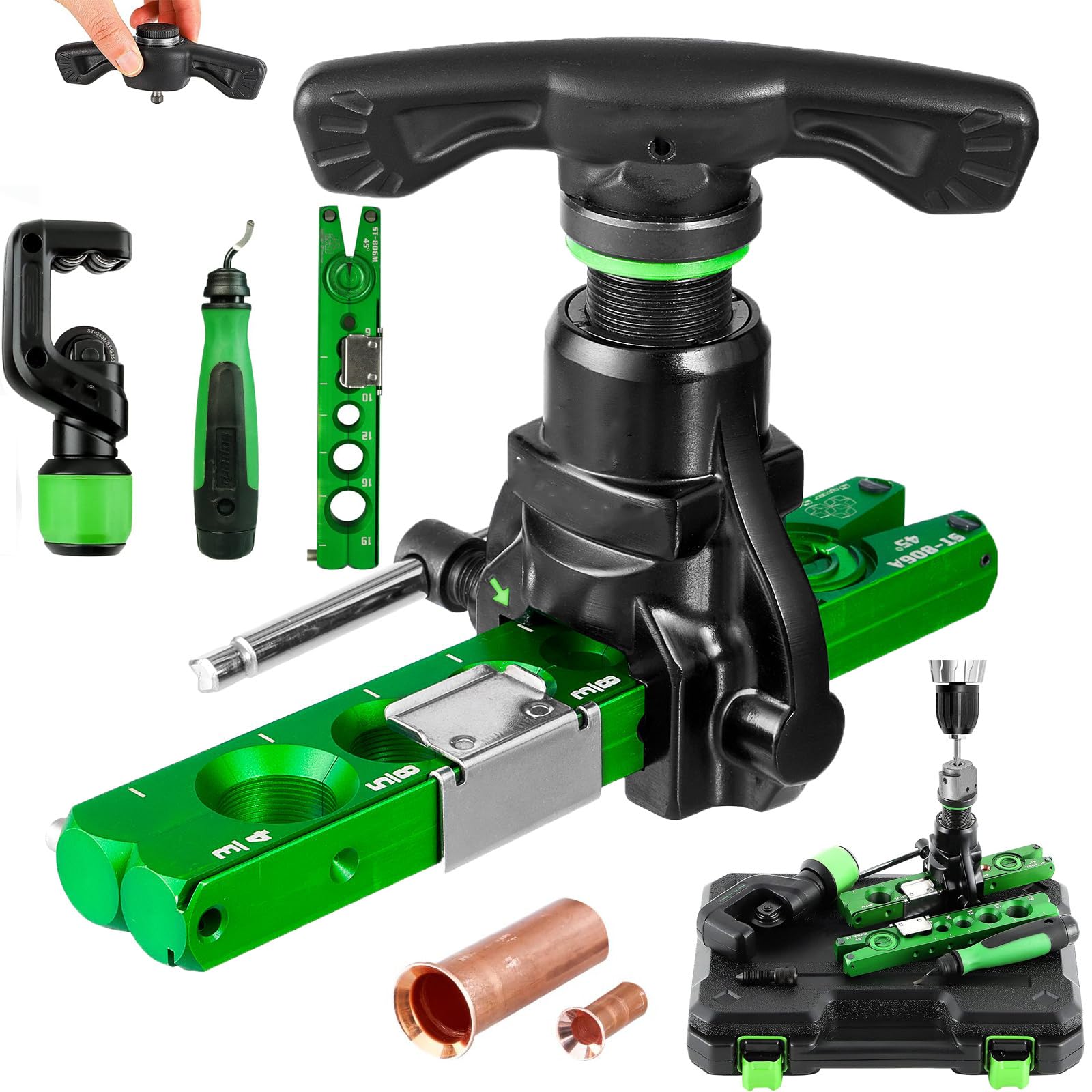 Strumento di svasatura in rame, cono eccentrico a 45° per impianti idraulici di refrigerazione CA, 1/4"-3/4" manuale ed elettrico compatibile con trapano elettrico, lega di alluminio con sistema
