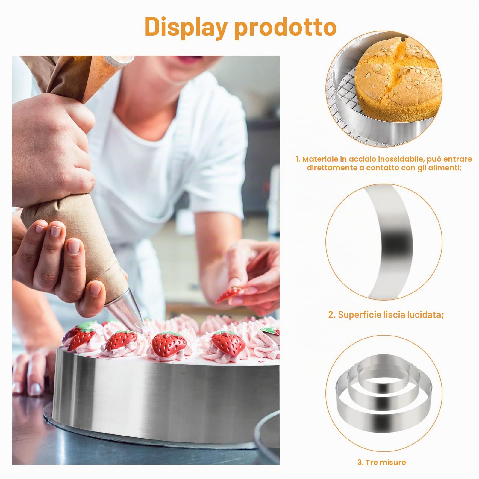 Set di 3 Coppapasta,RUNEAY Diametro 15/20/25 cm Anello Torta Acciaio inossidabile Circolare Coppa Pasta,Altezza 6 cm,per Torte Mousse Pasticceria