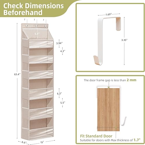 Miniatura 2 de Organizador de puerta con 6 bolsillos extra grandes, 12 bolsillos laterales, estante de almacenamiento resistente para armario, organizador de