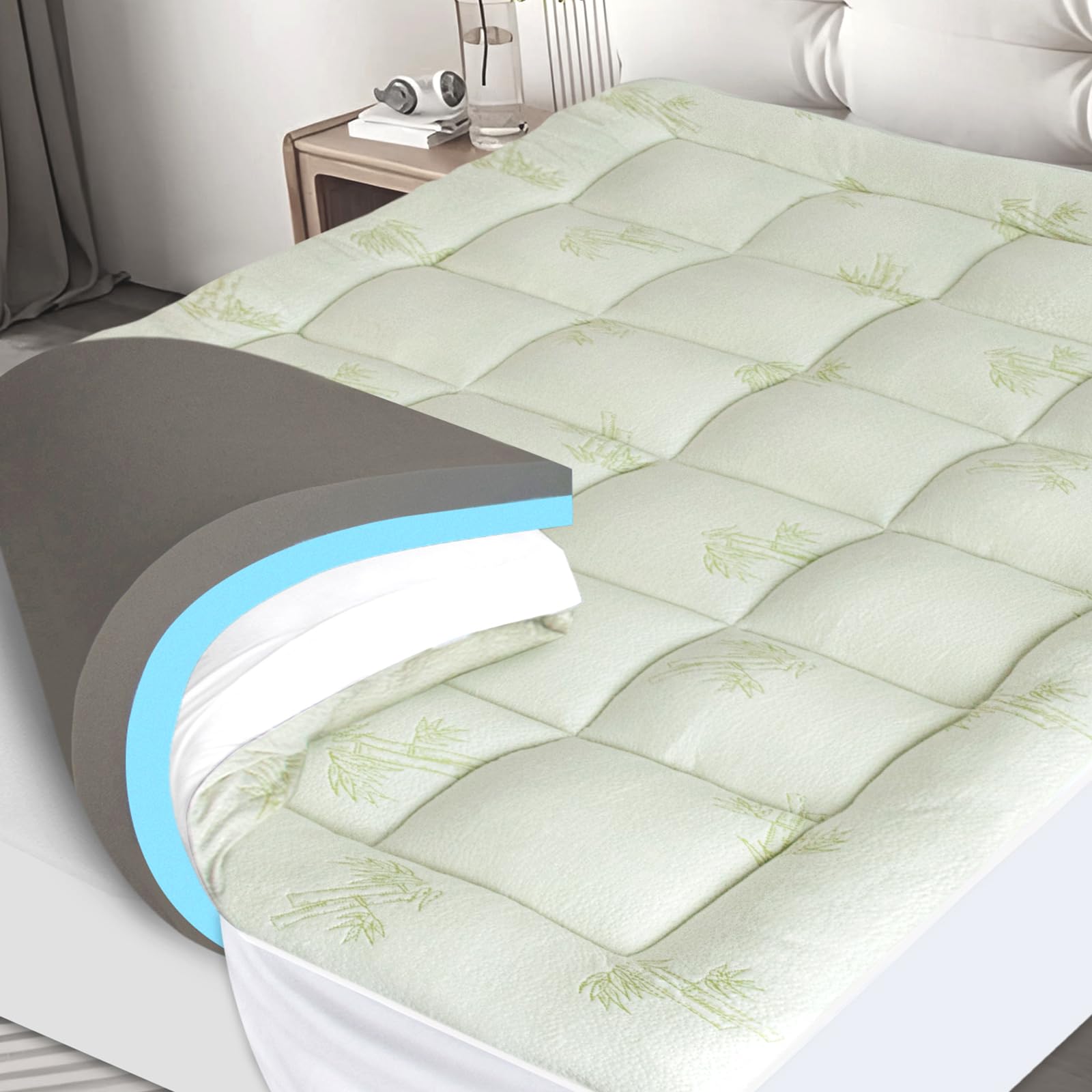Dual Layer Cooling Mattress Topper Queen Size Memory Foam 4 5 Inch Pillow Top Mattress Topper 2 7