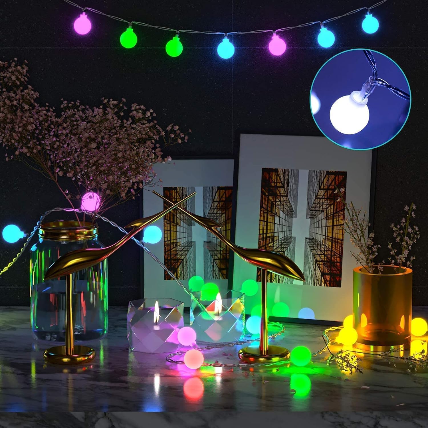 USB Lichterkette Innen,15M 100LED Bunte Kugeln Lichterketten,Lichterkette Außen Innen,Outdoor Strom Lichterketten mit 8 Modi und Timer Funktion,Ideal für Kinderzimmer,Gartenbeleuchtung,Party