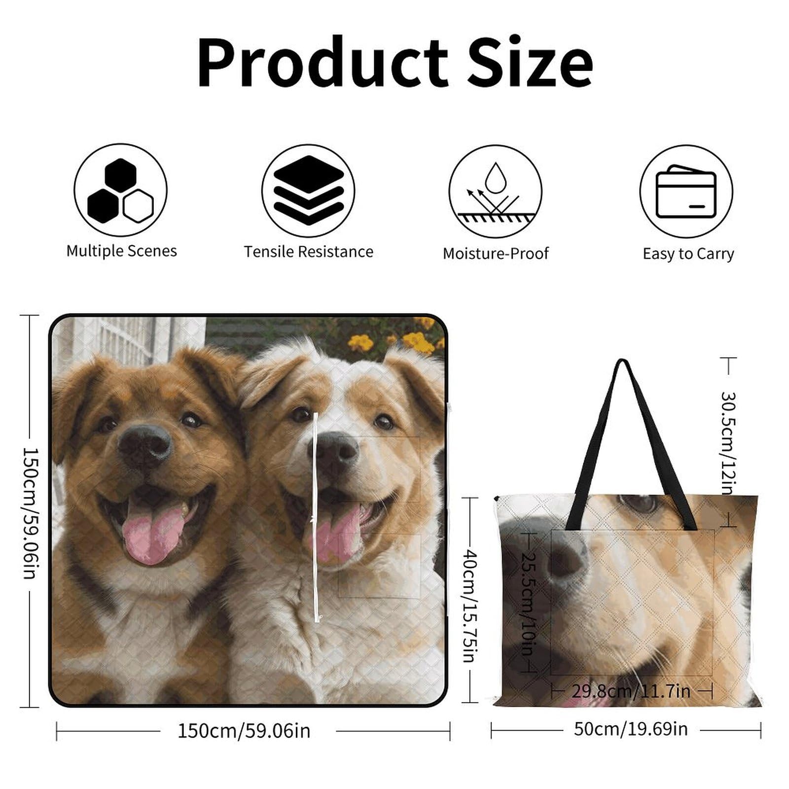 Manta de picnic y playa, manta de picnic portátil, grande, manta de picnic impresa con perros divertidos, plegable, duradera, para playa, camping, césped, parque, accesorios
