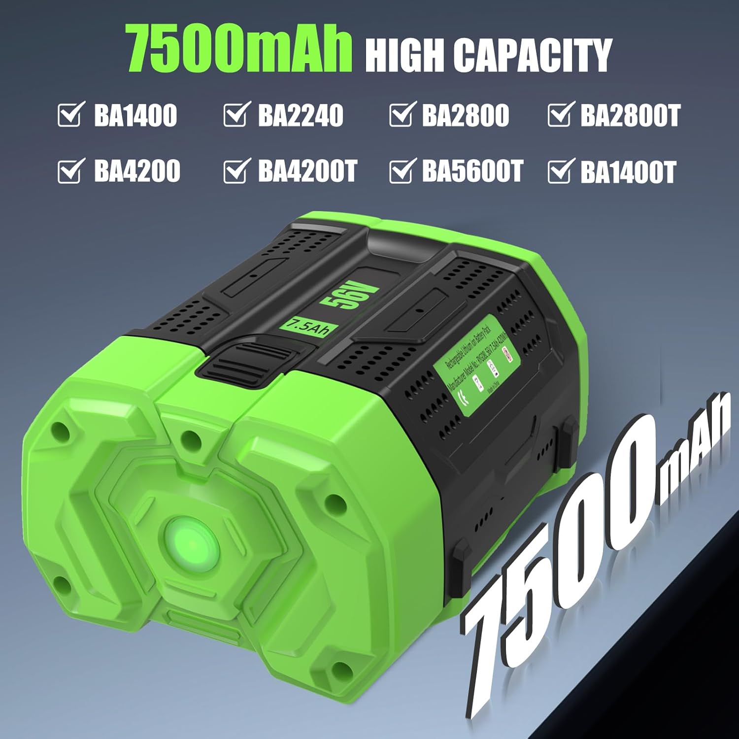 1Pack 7500mAh 56Volt Lithium ion Battery Replacement for EGO 56V Battery 7.5Ah Compatible with EGO Battery 56V Cordless Tools (Black)