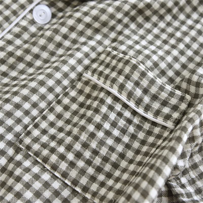 Shanghai Story Couple's Cotton Nightgown Sleepwear Long Sleeves Nightwear Casual Check Print PJS3