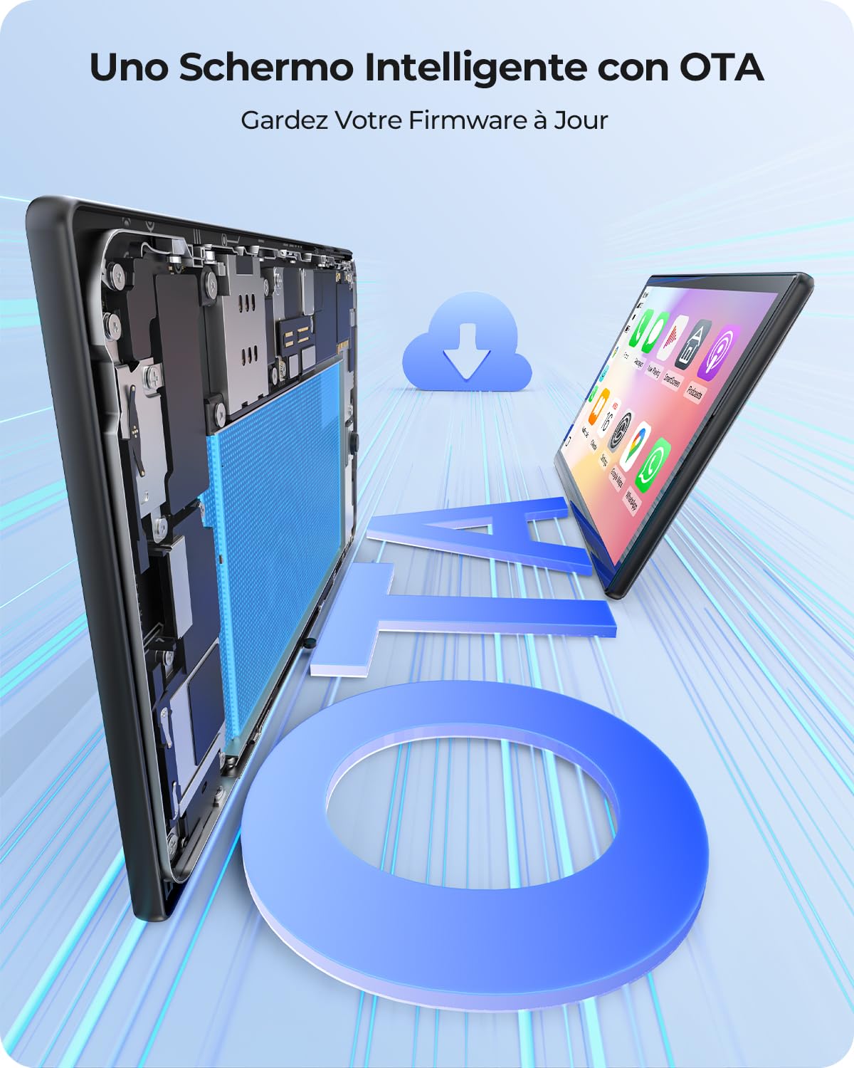 Écran Portable 9'' pour Apple CarPlay & Android Auto, Affichage HD 1024*600, Support Magnétique, Mises à jour OTA, Modes Portrait et Paysage, Caméra de Recul, Bluetooth, Contrôle Vocal, Navigat