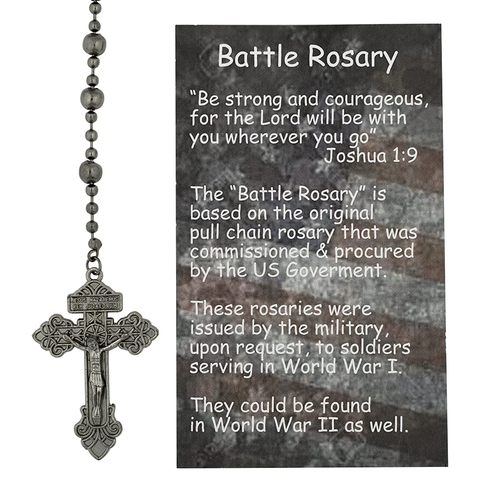Gun Metal St. Benedict Rosary with prayer card