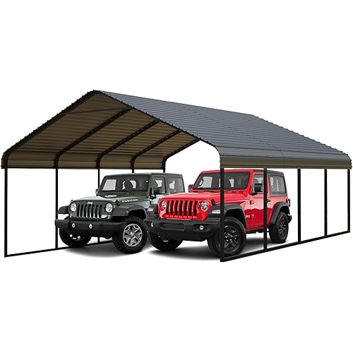 20x20 FT Heavy Duty Metal Carport with Galvanized Steel Roof & Frame - All-Weather Portable Garage Shelter for 2 Cars, Safe Boat Cover & Yard Protection
