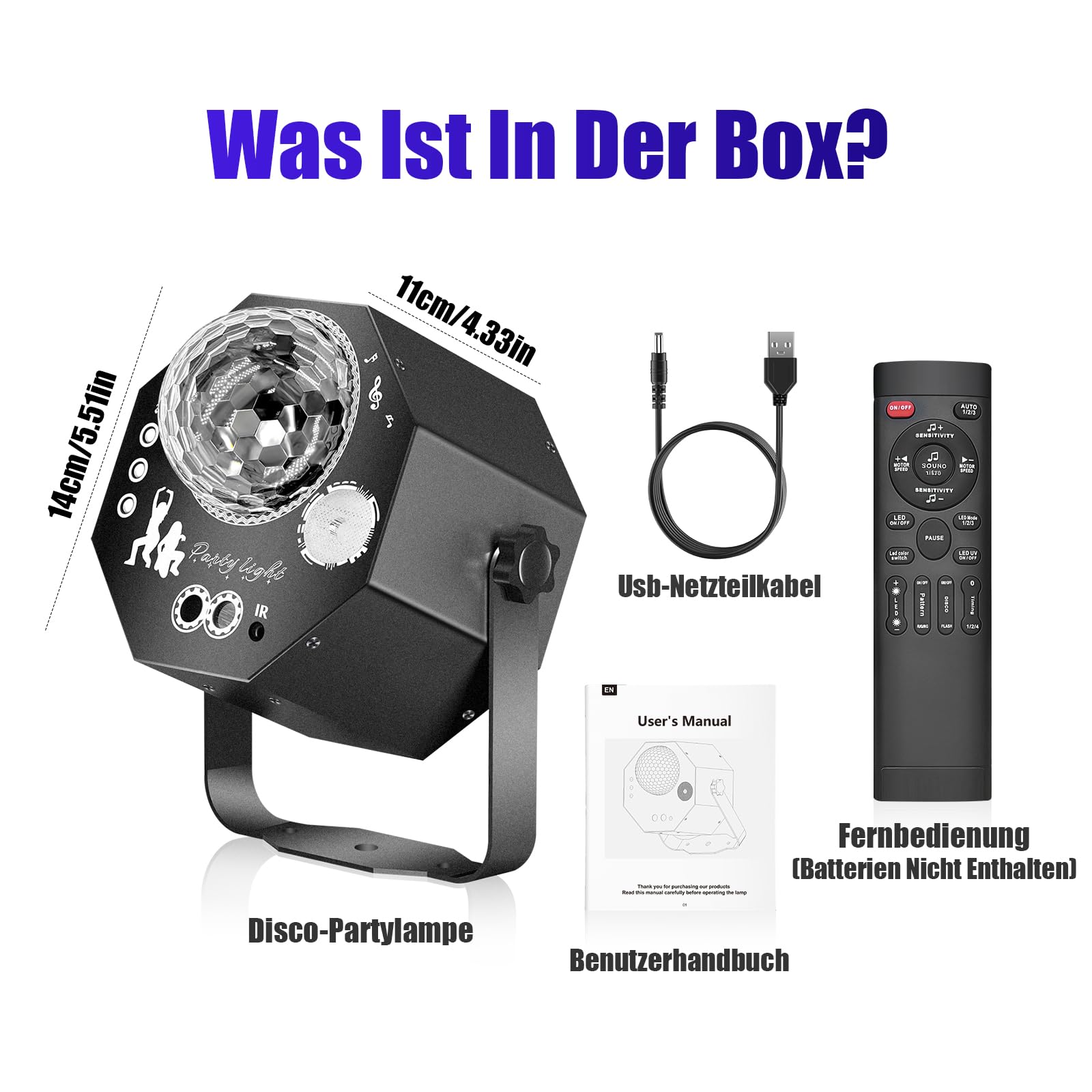 4 in 1 Disco Partylicht mit Discokugel, Musikgesteuerte DJ Disco Licht, RGB LED Par Strahler, Lichteffekte Partylicht für Hauspartys, Clubs, Halloween, Weihnachten
