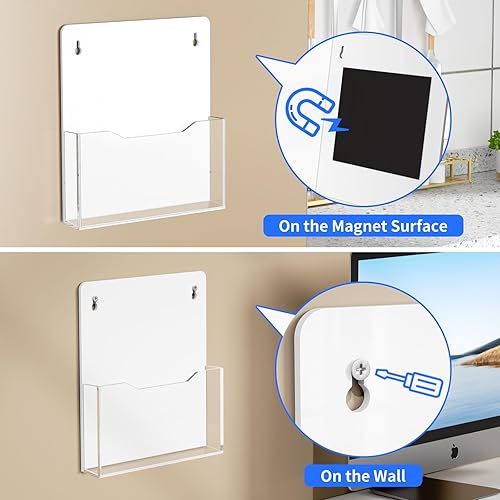 Miniatura 8 de Carmanon Archivador magnético acrílico, soporte de pared transparente para correo con potente magnetismo, organizador de revistas de pared colgante