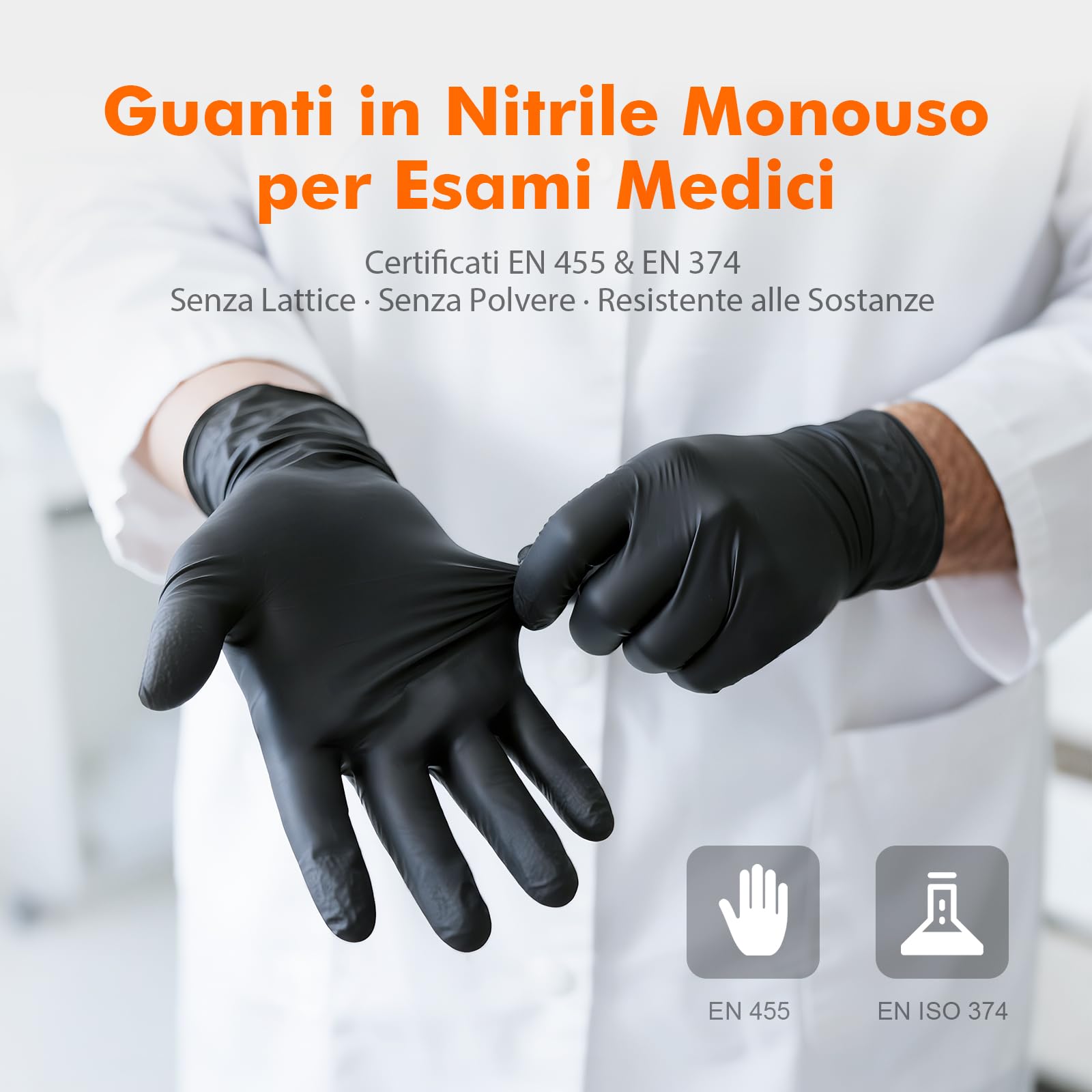 GRIFEMA Guanti in Nitrile Neri 100 Pezzi Taglia, Monouso Senza Polvere e Lattice, Uso Alimentare, Cucina, BBQ Pulizie, Tatuaggi, Bellezza, Alta Sensibilità Tattile, Effetto Seconda Pelle, EN 455/374-M