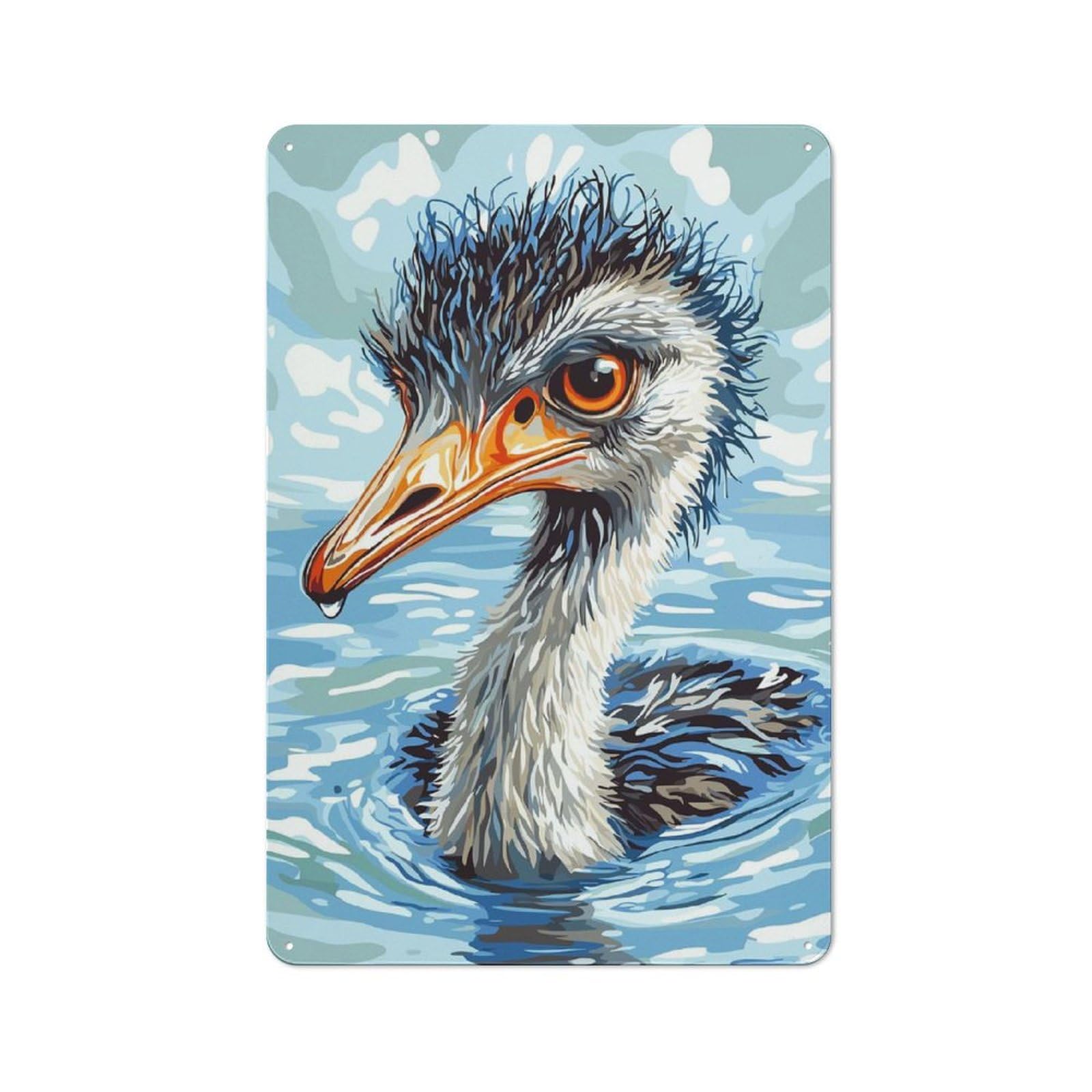 Junmoney Style-6 Rustic Metal Wall Sign 30X20cm Featuring Ostrich In Water Digital Art For Garage Wall, Tin Sign Wall Decor For Garages And Workshops
