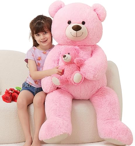 Miniatura 11 de MorisMos Osos de peluche gigantes, Oso de peluche mamá de 28'' con 3 bebés dentro de la barriga, 4 paquetes de peluches grandes para niños, niña,