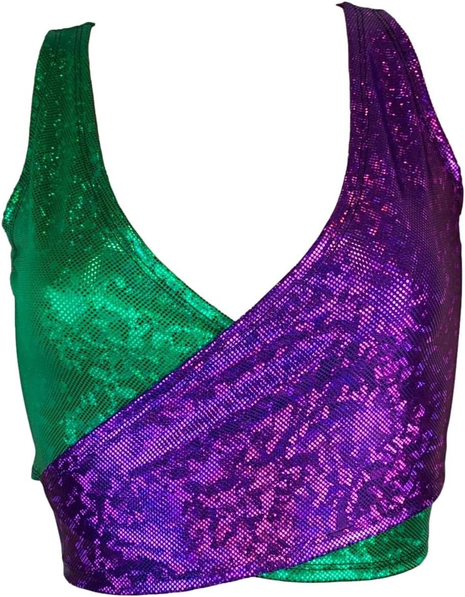 Mardi Gras Sleeveless Wrap Top | Holographic Crop Top for Mardi Gras Parade or Festival