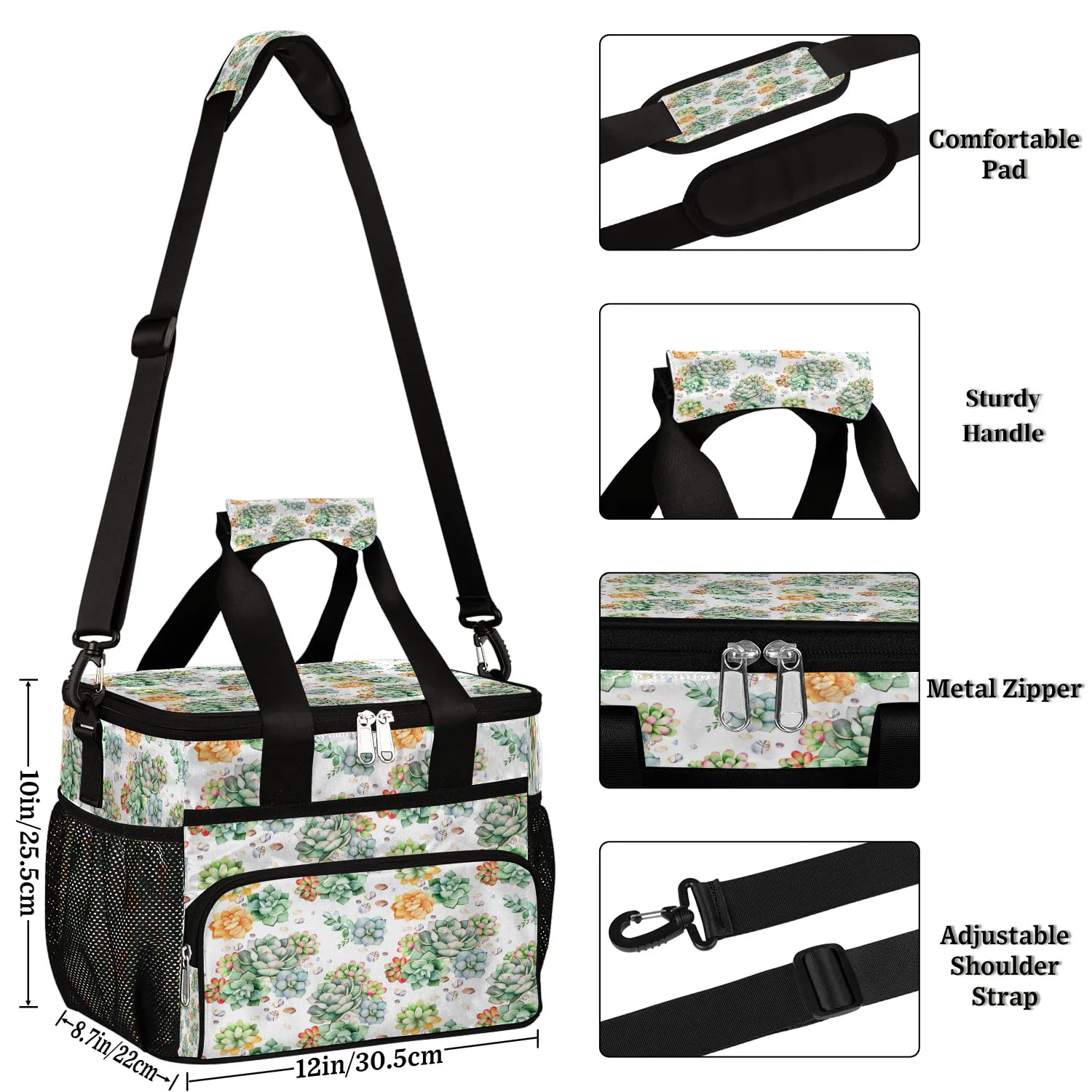 Grand sac à déjeuner isotherme pour adultes, hommes, femmes, enfants, filles, garçons, motif succulent, sac isotherme pour le travail, le pique-nique, le barbecue