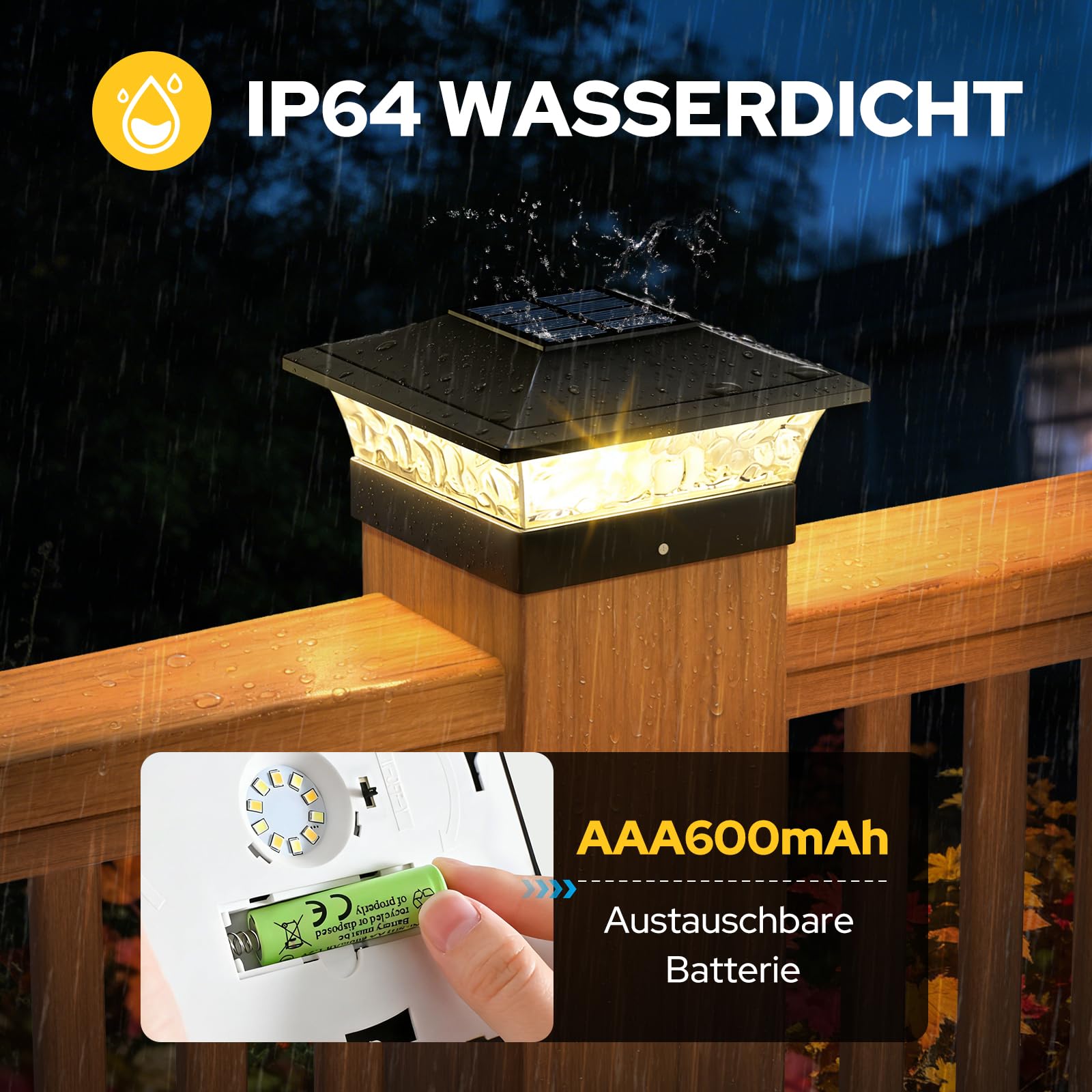 NIORSUN Solar Pfostenleuchte 8 Stück, IP64 Wasserdicht, Warm-/Kaltweißes Licht, für 9x9 10x10 12x12 cm Holz/Vinyl Pfosten