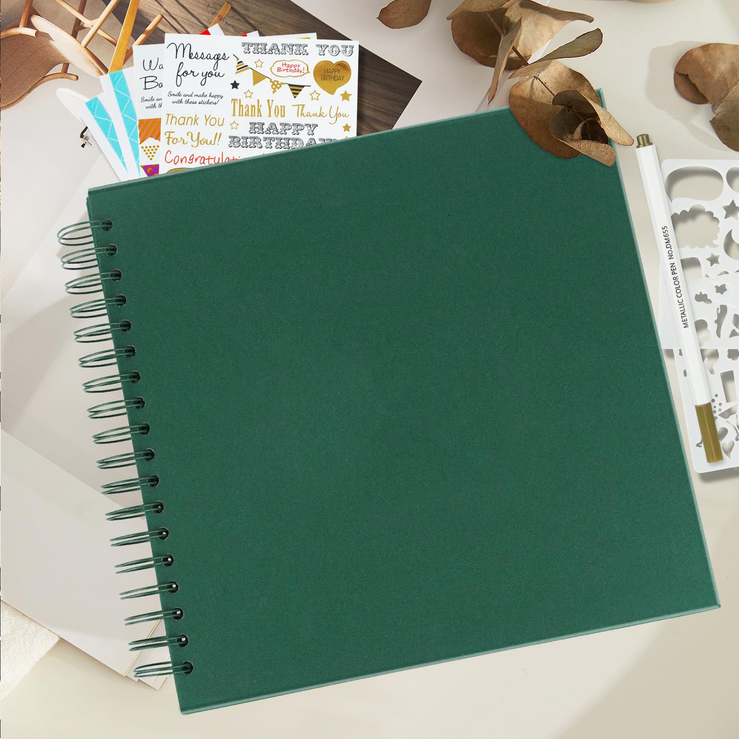 Miaikoe DIY Scrapbook Album 31.5x31.5 cm Hardcover Kraft Blank Paper Scrap Book with 40 Sheets Memory Book for Family Wedding Photography Anniversary (Dark Green) - Image 2