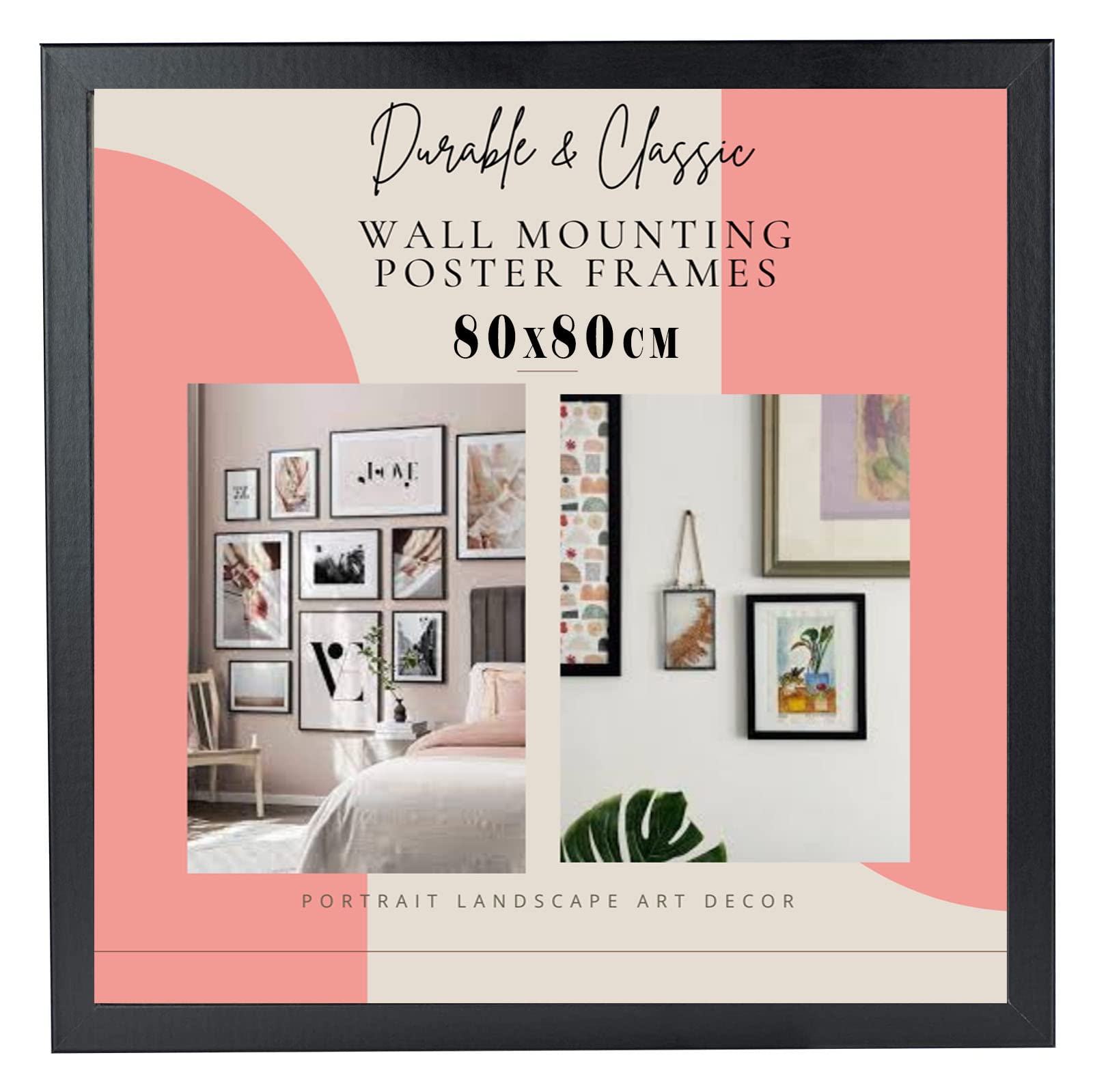 DEALS ON DEAL Modern Square Wooden Picture Frame Photo Frame Wall Art Poster Frames With Clear Perspex Safety Glass to Hang Portrait or Landscape (80X80CM, BLACK)