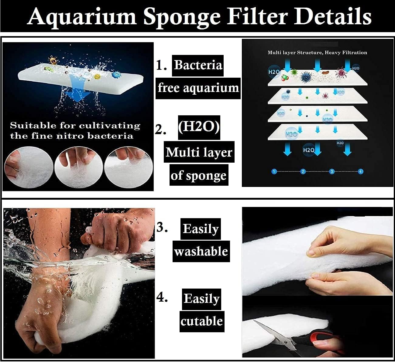 TED TABBIES Wool Aquarium Bio Sponge Filter Pad for Filteration Contains Biochemical Cotton Sponge Media for Fish Tank and Ponds - 6 pcs Sold by Ted Tabbies 2