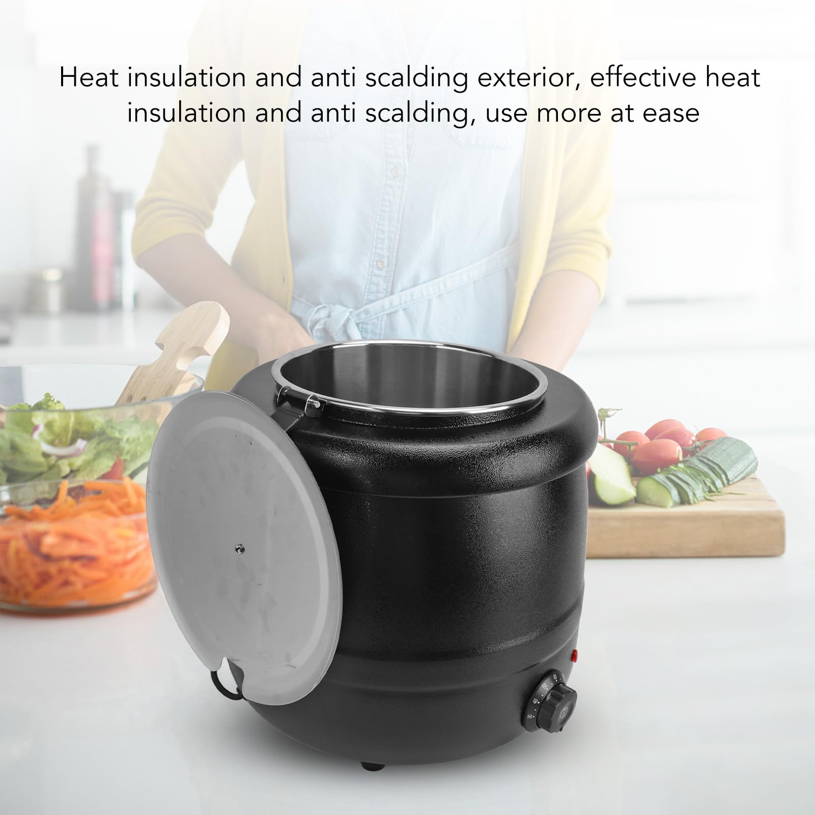Marmite à Soupe 10 Litres, Chauffe-Soupe électrique en Acier Inoxydable Bouilloire à Soupe Cuisinière à Soupe Professionnelle Plage de Température jusqu'à 85°C 400 W, pour un