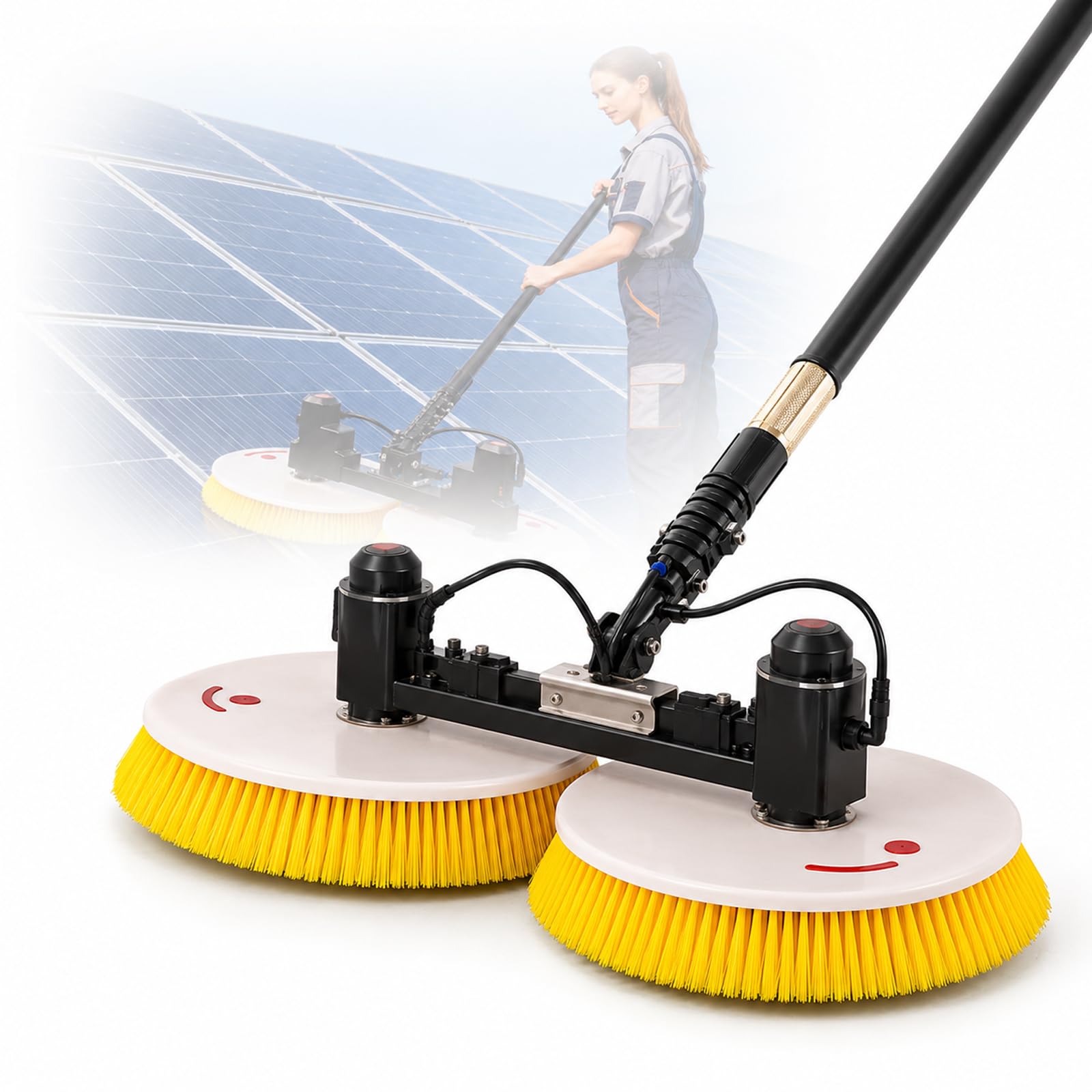 Pulitore per Pannelli Solari con Doppia Testina Rotante E Asta Telescopica, Spazzola Rotante per La Pulizia di Pannelli Solari, 300 W, Pulizia Ampia Ed Efficiente, Include Dispositivo 3.5m
