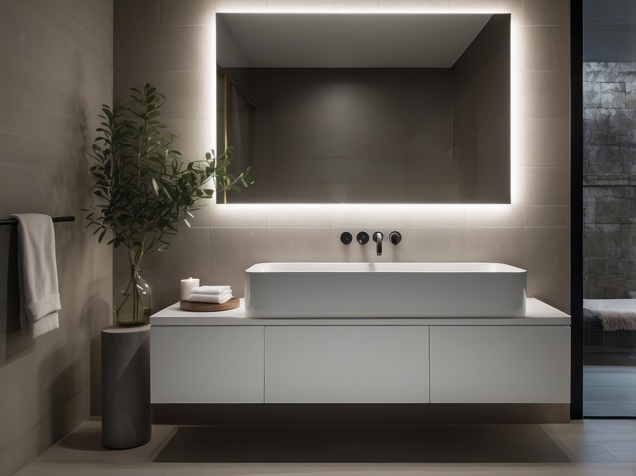 DIAMOND HOME Specchio retroilluminato Bagno 100x80x2,3 cm,Specchio da parete con Led 6000K Luce Fredda, Specchio Moderno Rettangolare, Ingresso, Camera da Letto