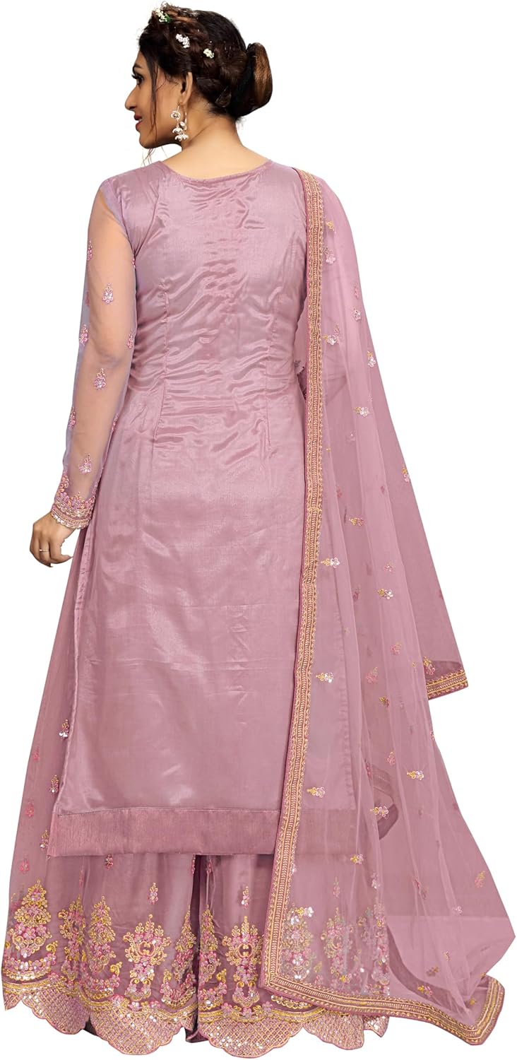 TRENDMALLS Women's Net Embroidery Sharara Suit Set Indian Pakistani Wedding Ethnic