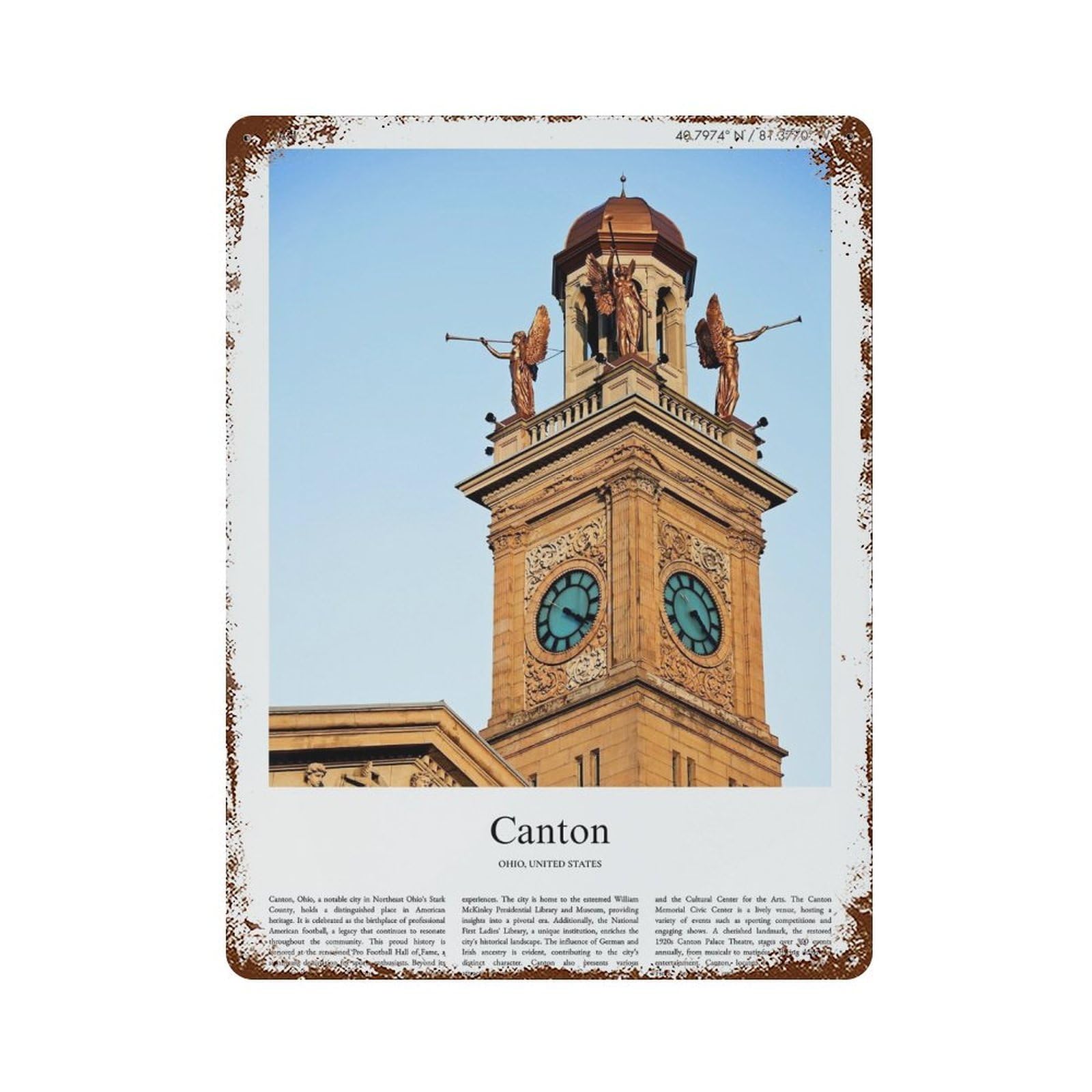 xiaoxiaoshen Canton Ohio, United States, USA City Scenery Wall Decor Art Metal Tin Poster Modern Home Decor Art Home Bar Shop Decorations Vintage Sign 40x30cm