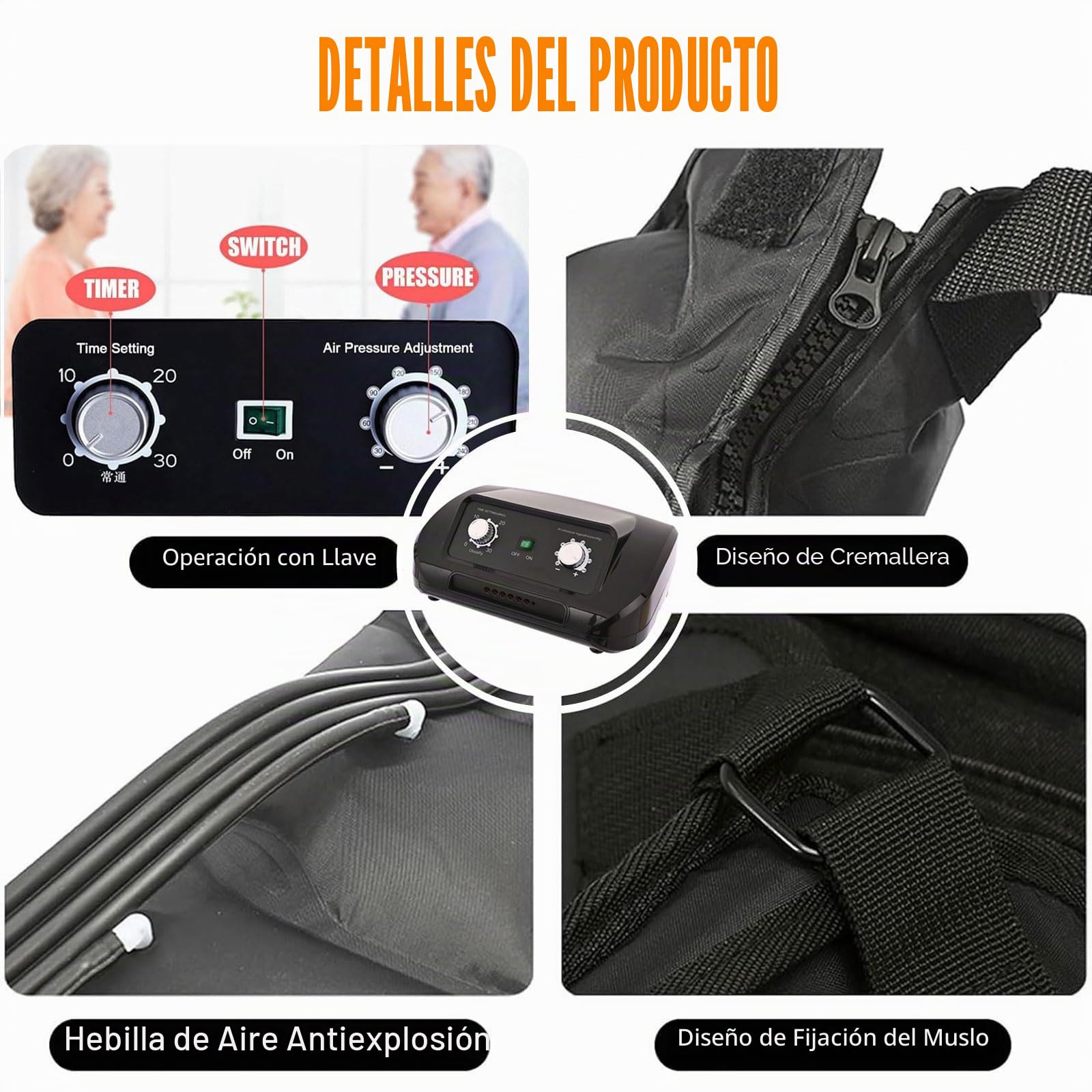 Masajeador de Piernas con Compresión de Aire, Profesional Botas Presoterapia Piernas, Presoterapia para Casa piernas Abdomen y Brazos, Maquina Presoterapia Casa (Negro, 2 Legs+2 Arms+1 Waist)