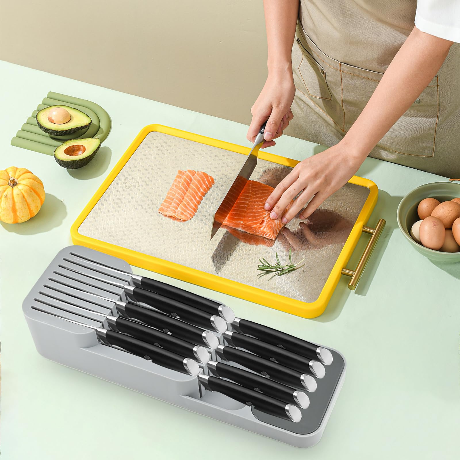 Portacoltelli Da Cassetto Retoo - Organizzatore Per 18 Coltelli, 40 Cm, Grigio - Foto 4