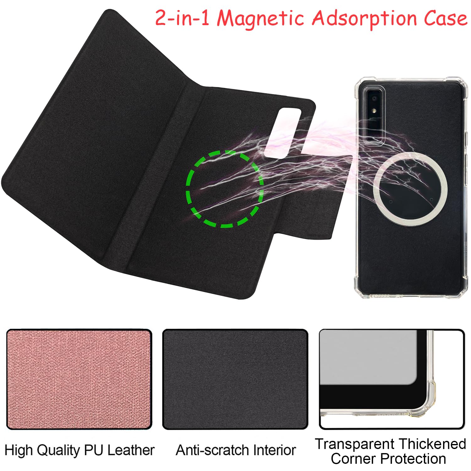 Custodia a libro magnetica rimovibile 2 in 1 per Onyx Boox Palma2 (2024) Cover trasparente in TPU con funzione sleep/wake automatica, chiusura magnetica fibbia (panno rosa rosa)