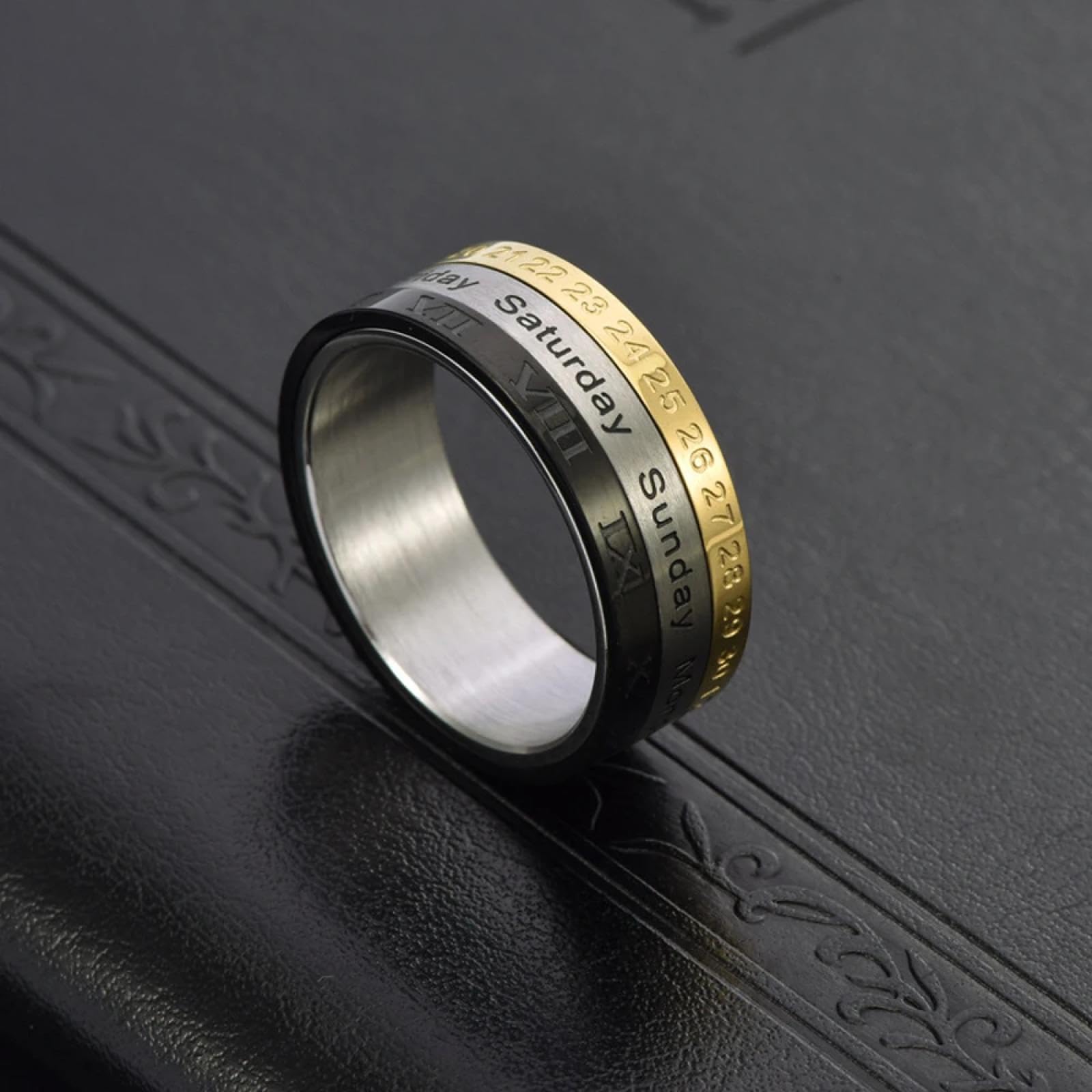 Ring Ringe Damen Bijouterie Herren Herren-Ring Mit Drehbaren Römischen Ziffern, Kalender, Datum, Schmuck, Verstellbares Band Für Den Täglichen Gebrauch, Modern