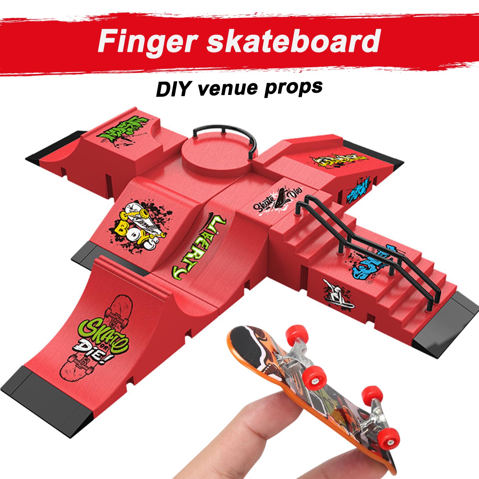 Mini Fingerboard Finger Skateboard Zestaw Akcesoriów do Rampy z 1 Deskorolką Na Palec i Zapasowymi akcesoriami Ultimate Sport Training Requisiten (A)