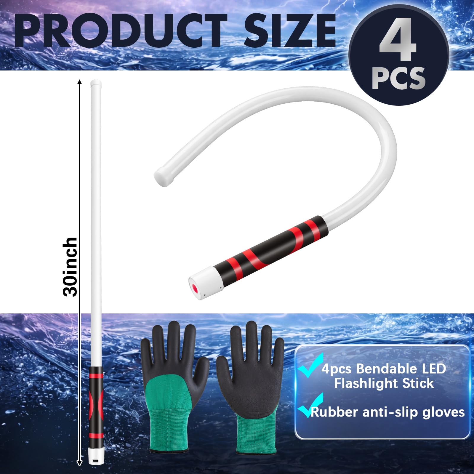 Torcia a LED pieghevole ricaricabile e flessibile, con un paio di guanti, ad alta luminosità e 3 modalità di luminosità, per spazi ristretti, riparazioni auto, ispezioni meccaniche (4