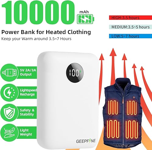 Miniatura 3 de Banco de energía de 5 V, 2 A3 A, para chaqueta calentada, batería para chaleco calentado, cargador potable, carga rápida, batería de función 2 en 1