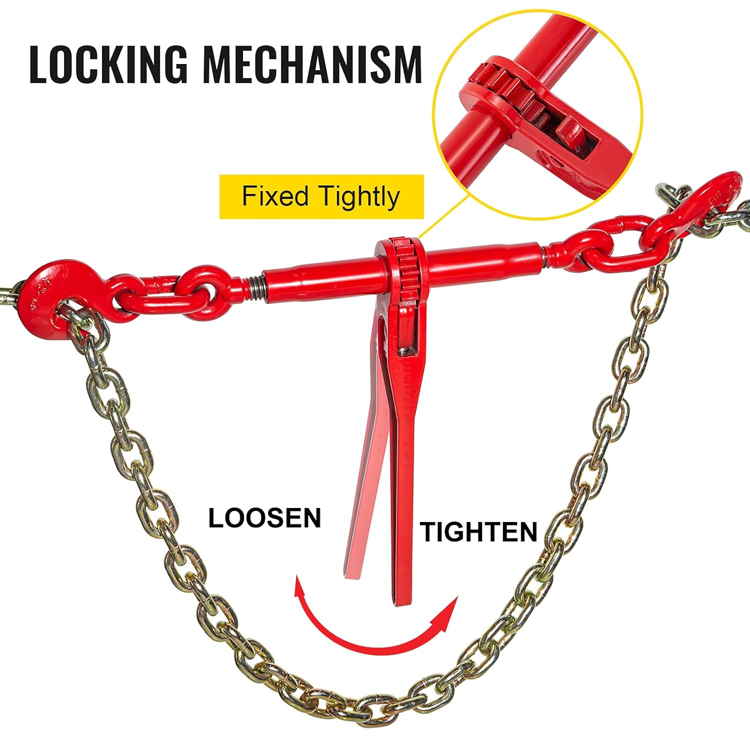 VEVOR Chain Binder, 3/8" – 1/2" Ratchet Load Binders 9,215 LBS Secure Working Load, G70 Hooks and Adjustable Length, for Grade 70-80 Chains, Tie Down, Hauling, Towing, 4-Pack