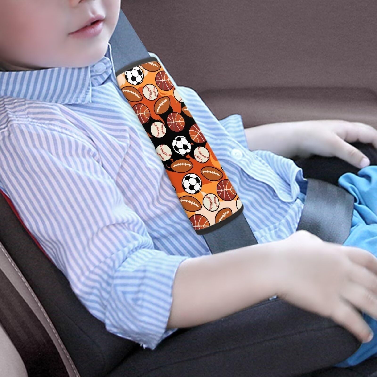 Biyejit Balls Pattern 2 Pieces Set Seat Belt Cover for Kids, Soft Anti-Skid Seat Belt Cushion for Children, Car Seat Belt Pads Cover for Boys Teens