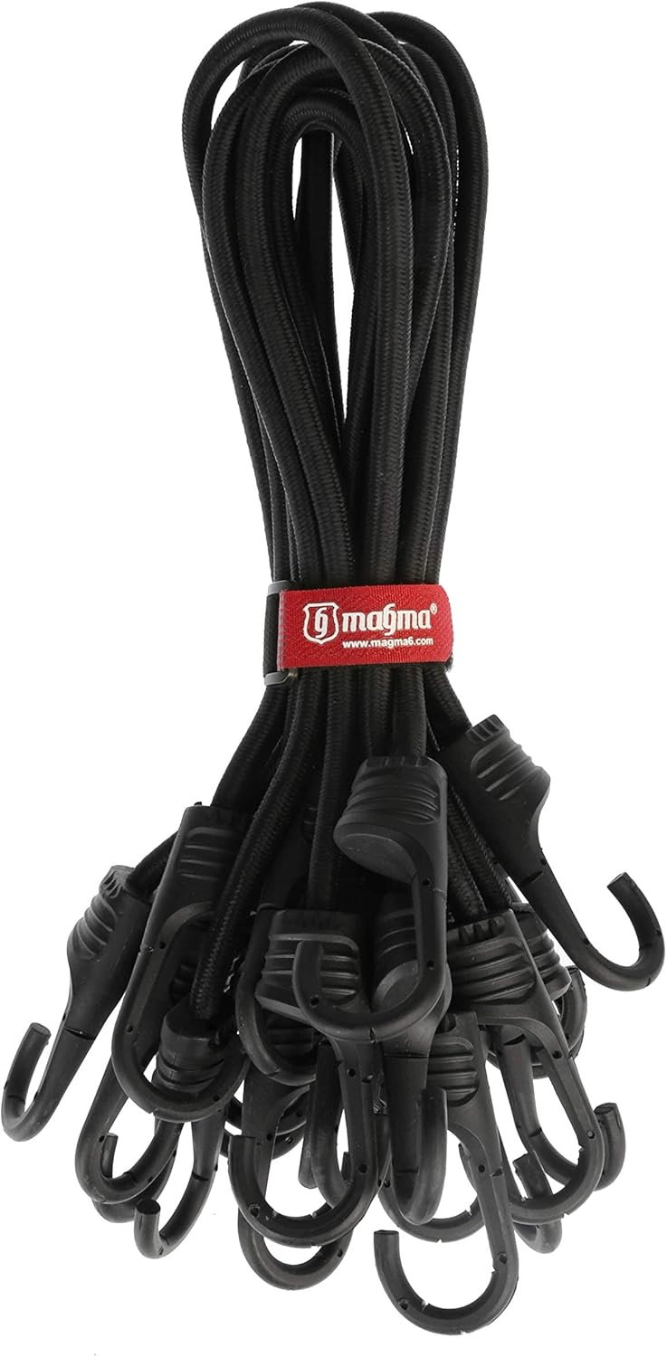 MAGMA | 12 Bungee Cords Pack 1ft | Max. Strength 153lbs | Heavy Duty Cable Car, Truck, Trailer Ties | Securing Cargo,Tarpaulins, Luggage Straps | Camping, Military, Outdoor Elastic Cord Tool (Black)