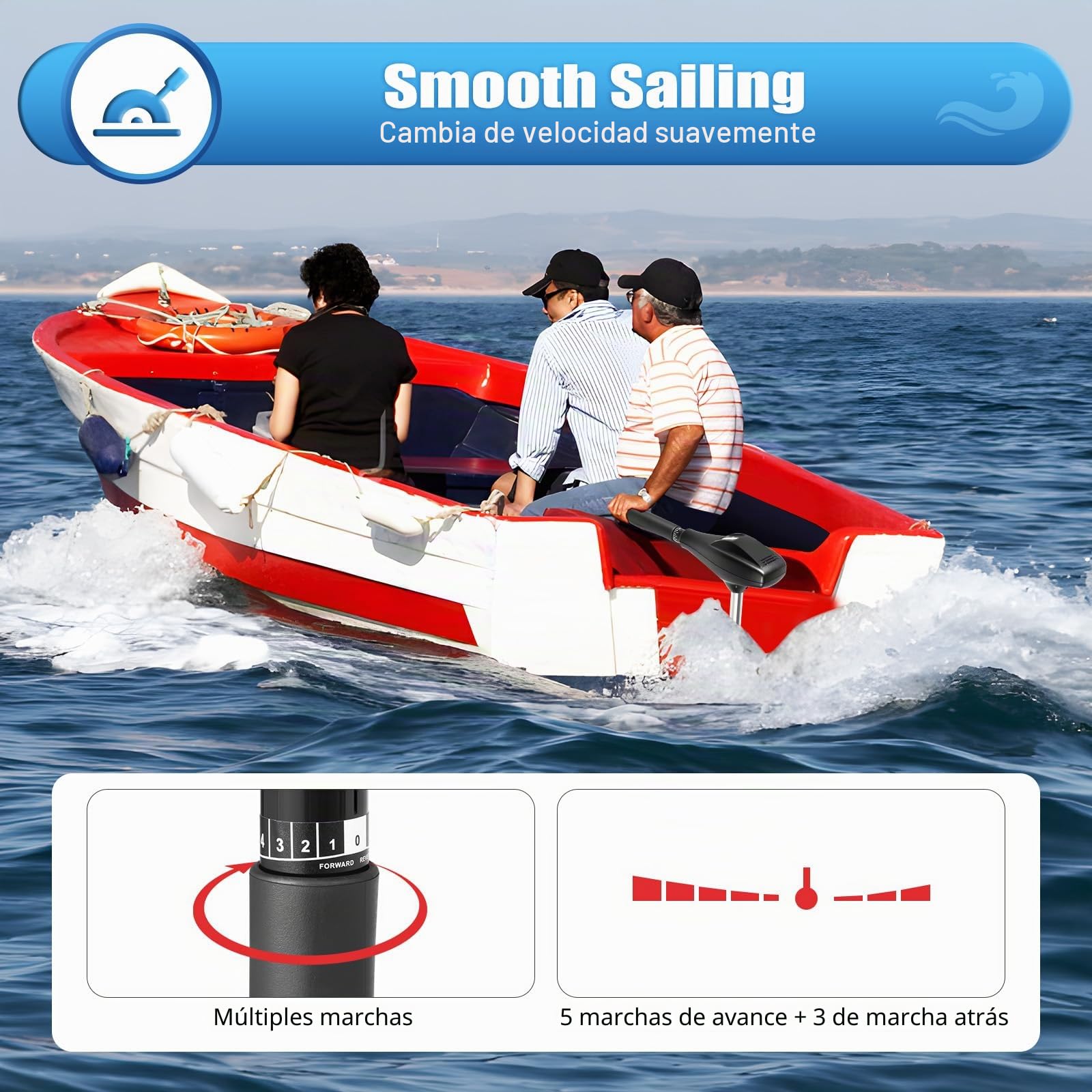 Motor eléctrico para barco, 58 LBS 12 V, motor fueraborda, motor fueraborda, motor de barco de pesca, 5 marchas hacia adelante y 3 marcha atrás