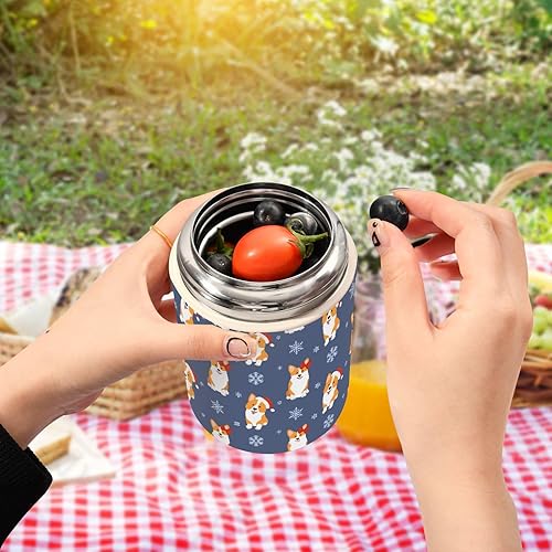 Miniatura 5 de MCHIVER Christmas Corgi Dog Blue Food Jar with Spoon Stainless Steel Vacuum Insulated Food Container 17 oz Food Flask for Adults