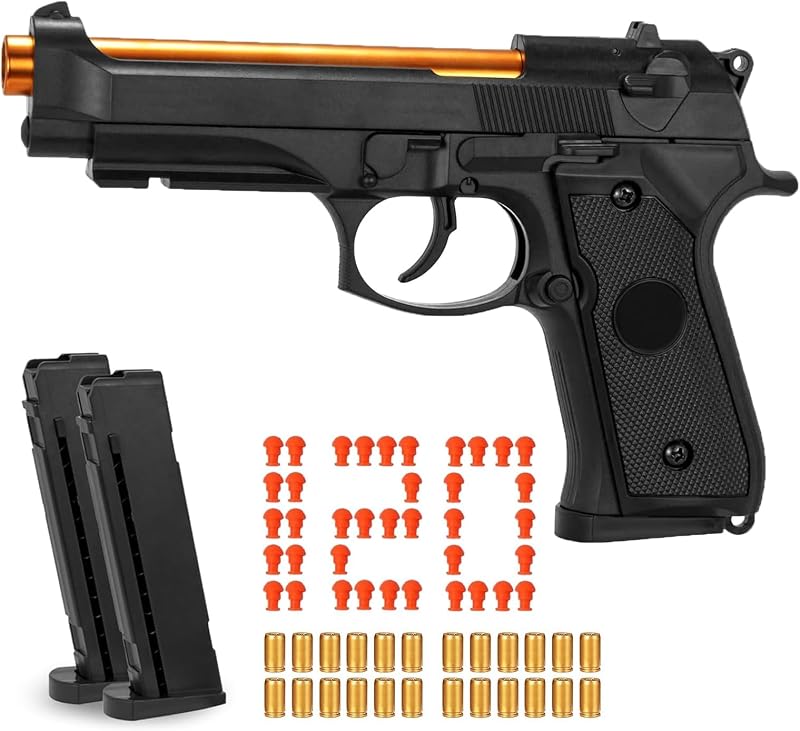 Pistola de juguete, pistolas de juguete blandas para niños, 24 conchas, 120 balas blandas, pistolas de juguete con carcasa vacía, regalos de Navidad y cumpleaños (negro)