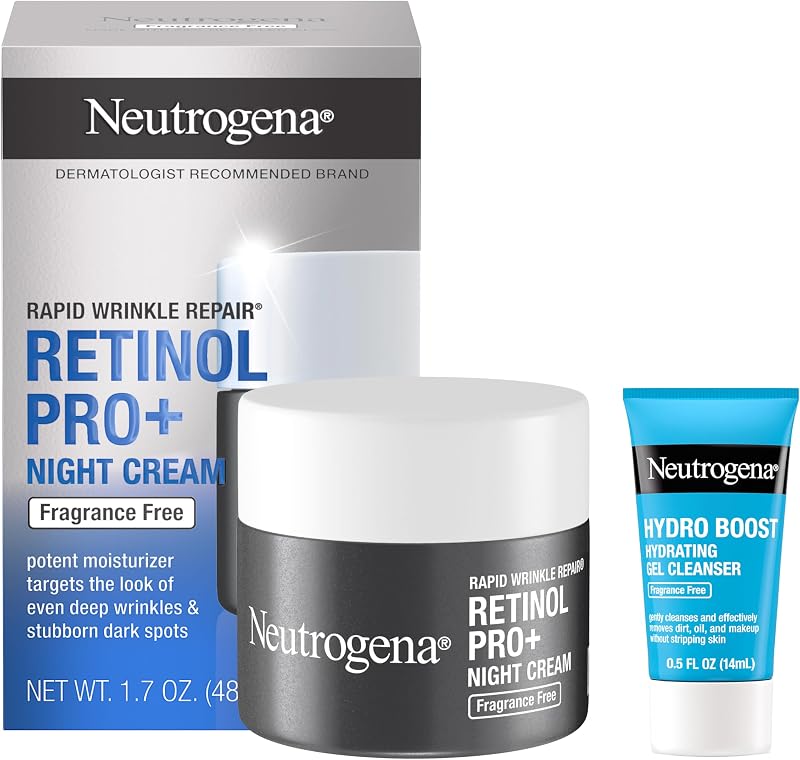 Rapid Wrinkle Repair Pro+ Night Cream + Facial Cleanser | Anti-Aging Face Cream, 1.7 oz, Trial Size Hydro Boost Facial Cleanser, 0.5 fl. oz